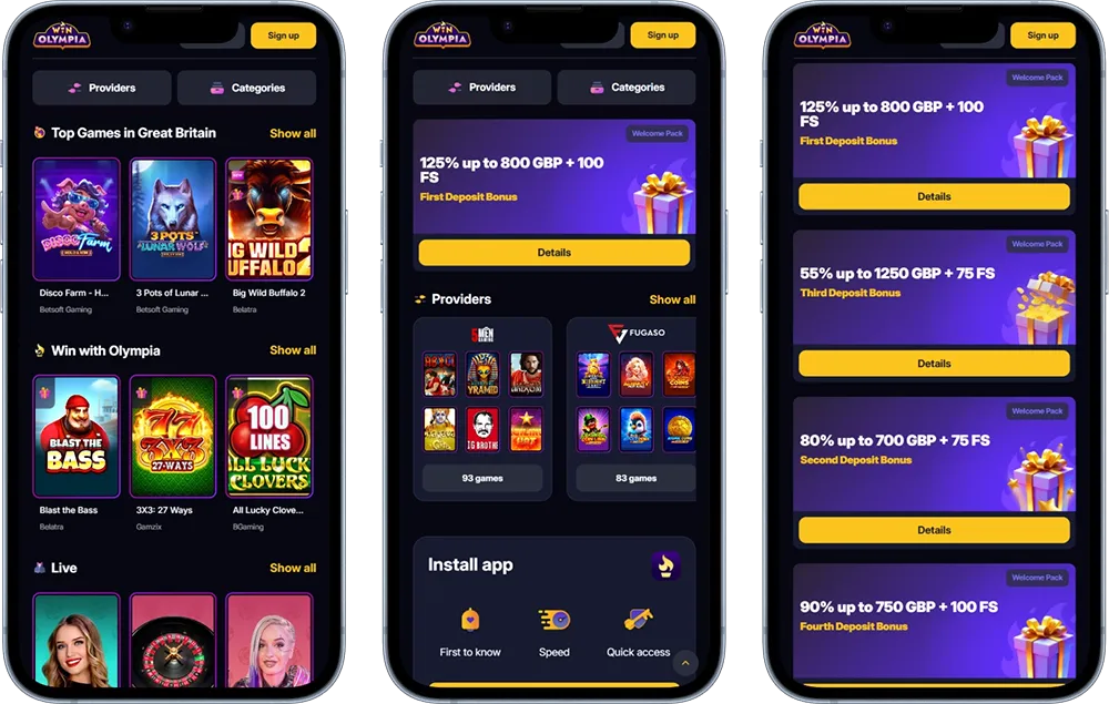 WinOlympia Casino Mobile App