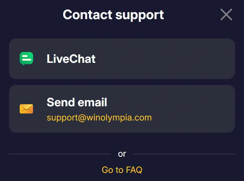 WinOlympia Casino Customer Support